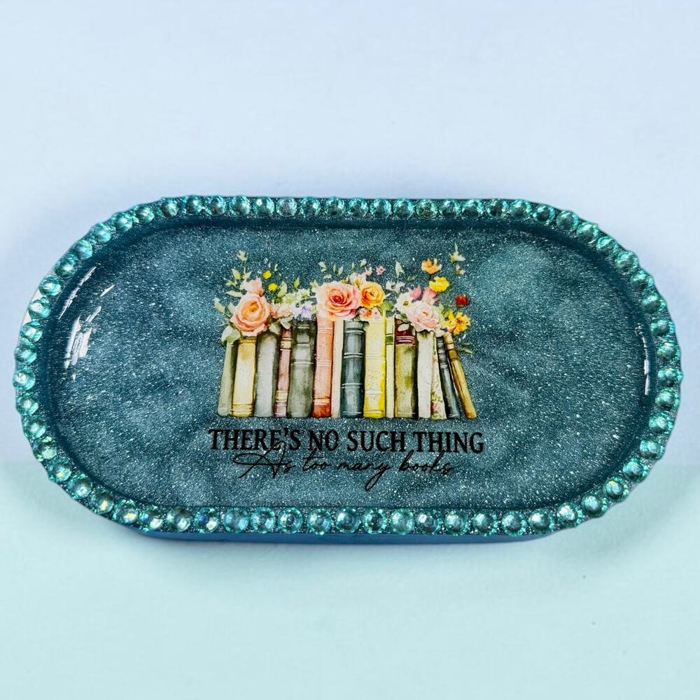 Book Lover Trinket Tray Epoxy Resin Jewelry Dish Reader Gift Decor Moms Day - Picture 1 of 7